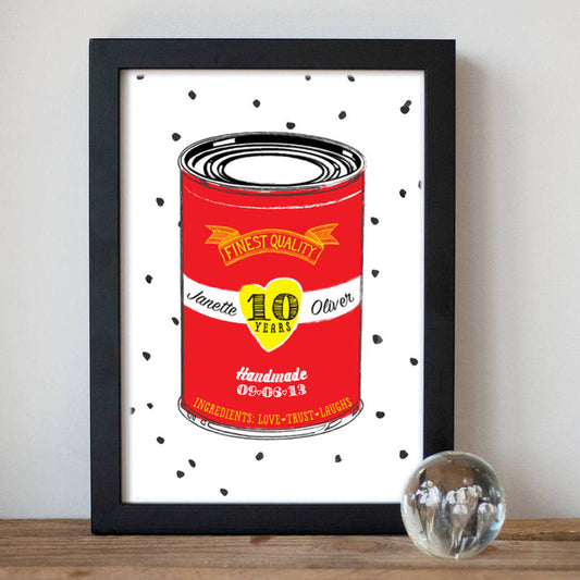 Personalised 10 Years Tin Wedding Print