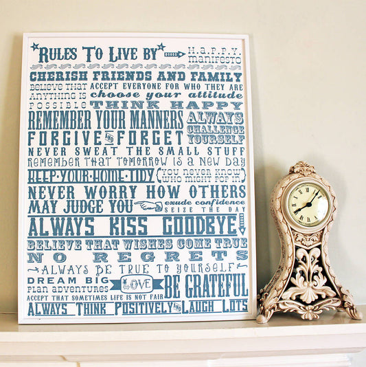 Personalised 'Rules To Live By’ Graduation Print